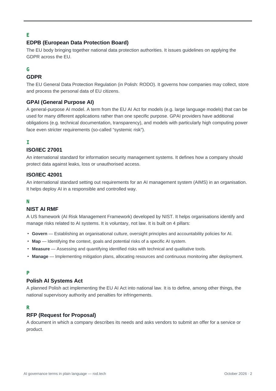 AI governance terms, page 2: from GDPR to Polish AI Systems Act