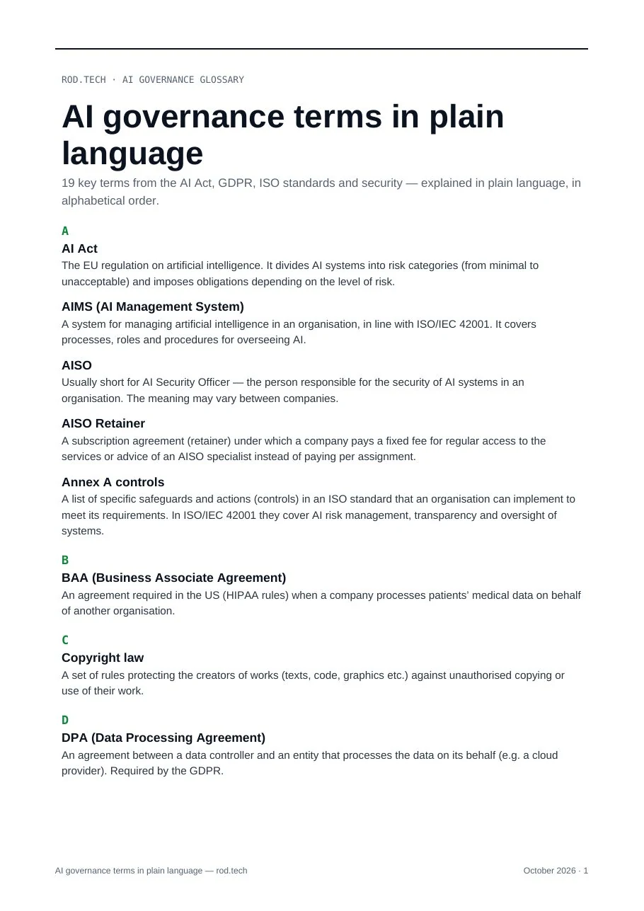 AI governance terms, page 1: from AI Act to EDPB