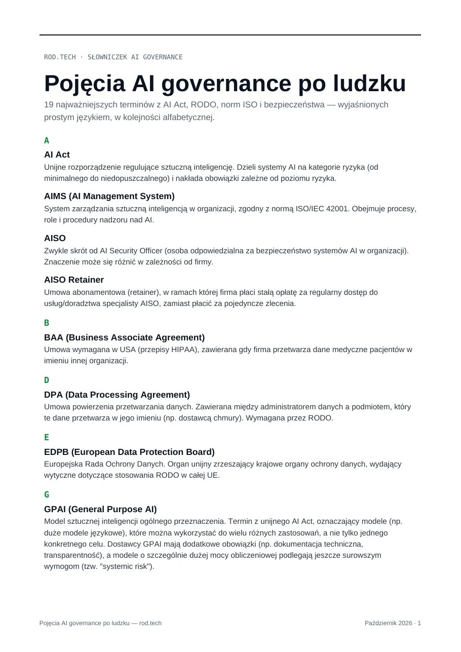 Pojęcia AI governance, strona 1: od AI Act do GPAI